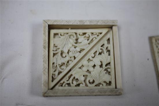 A Chinese export ivory card case and a similar tangram puzzle, 19th century, 8.5 and 5.1cm